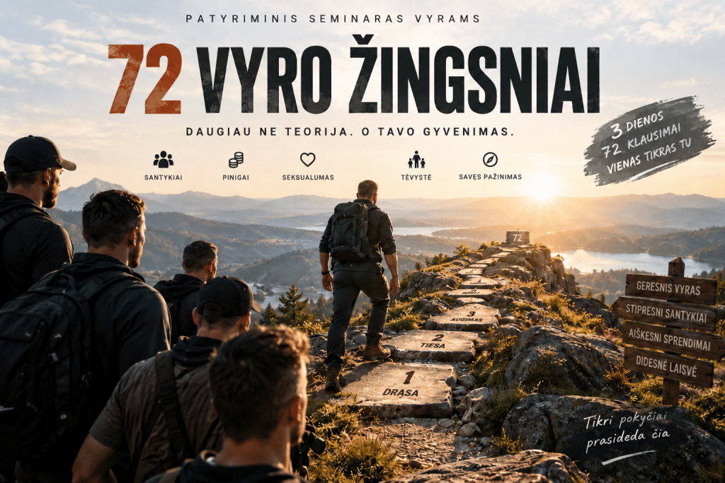 72 Vyro žingsniai – vyrų savaitgalis 2026 m. lapkričio 20–22 d.